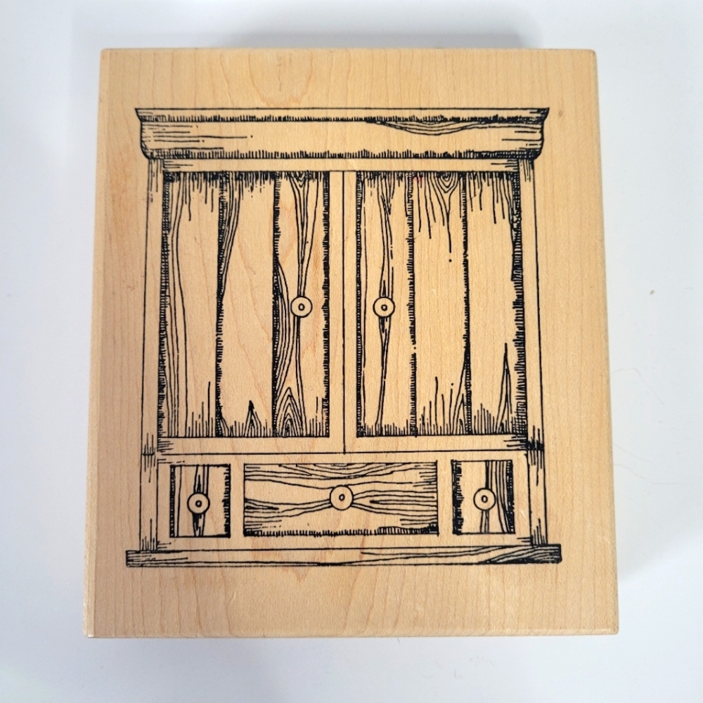 Vintage large wooden cupboard rubber stamp by Stampourri - Lisa Hindsley